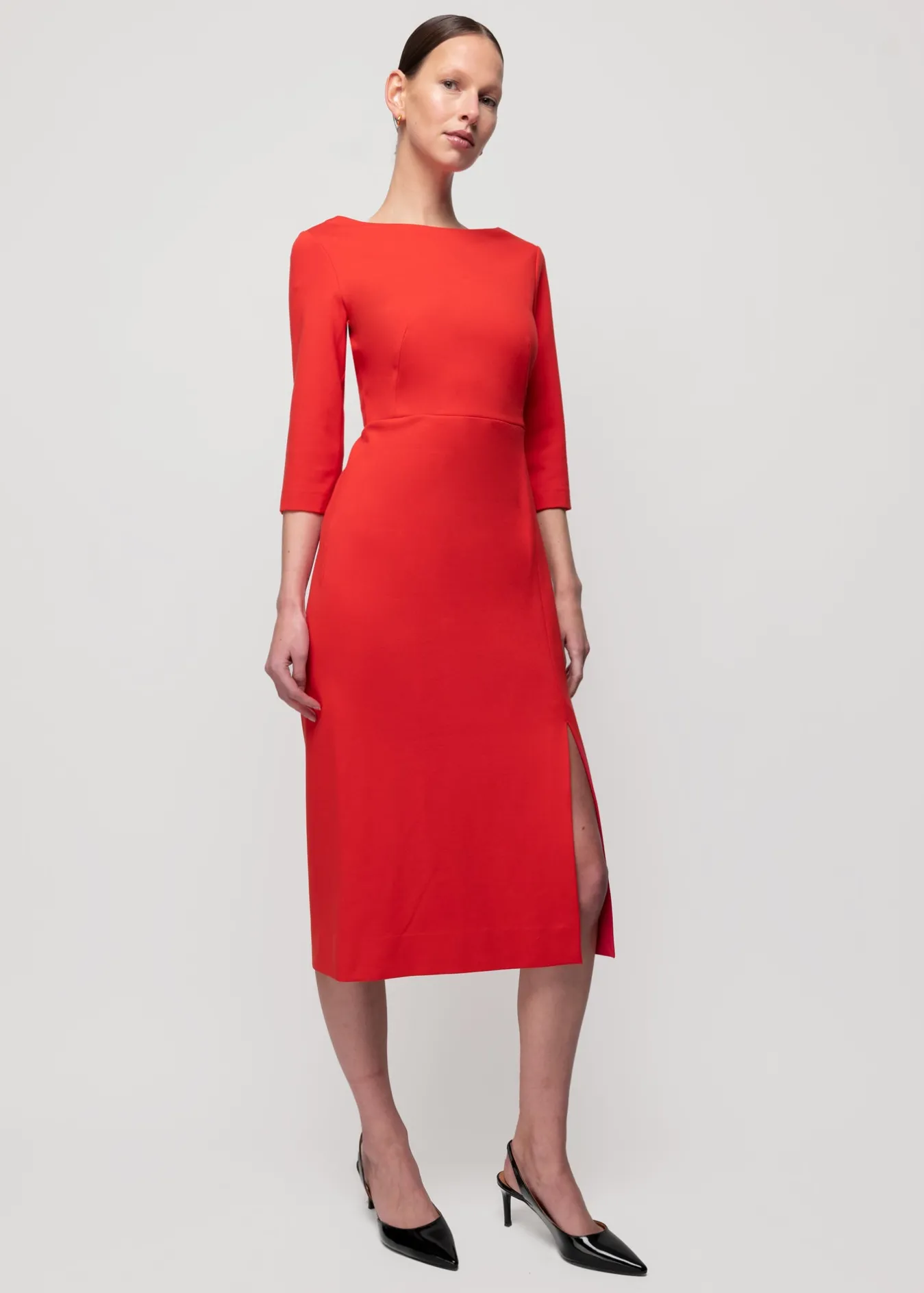 Vanilia Punto Midi Jurk Met Split-Woman Dresses