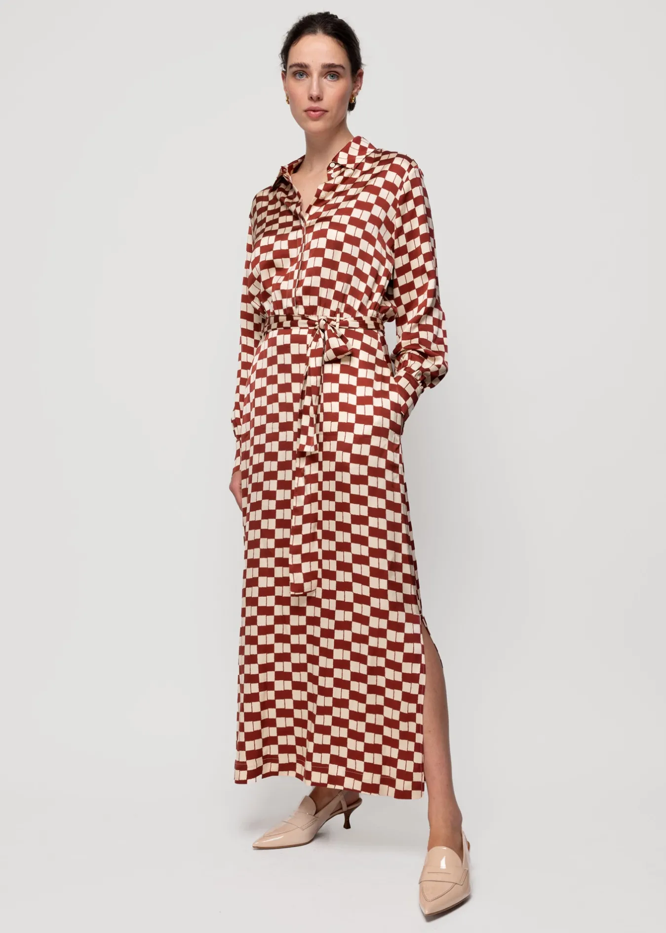 Vanilia Viscose Midi Jurk Met Blok Print-Woman Dresses